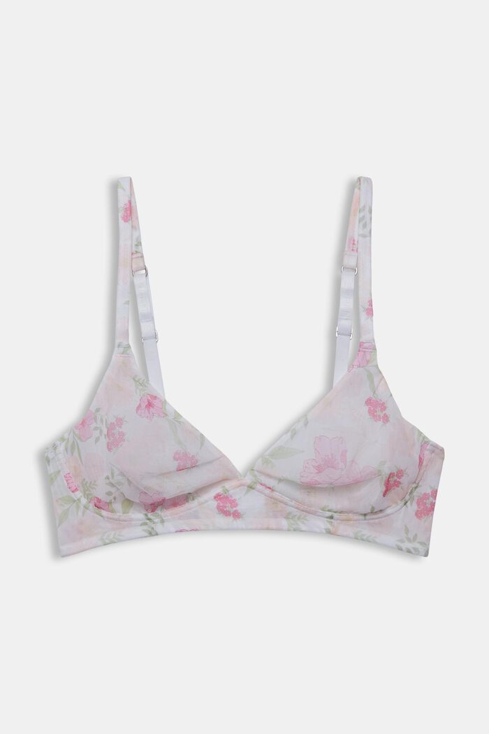 Unpadded, non-wired bra with a pattern made of recycled material, WHITE, overview