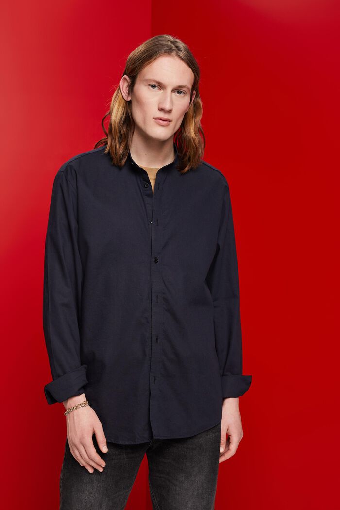 Slim fit shirt with band collar, BLACK, detail image number 0
