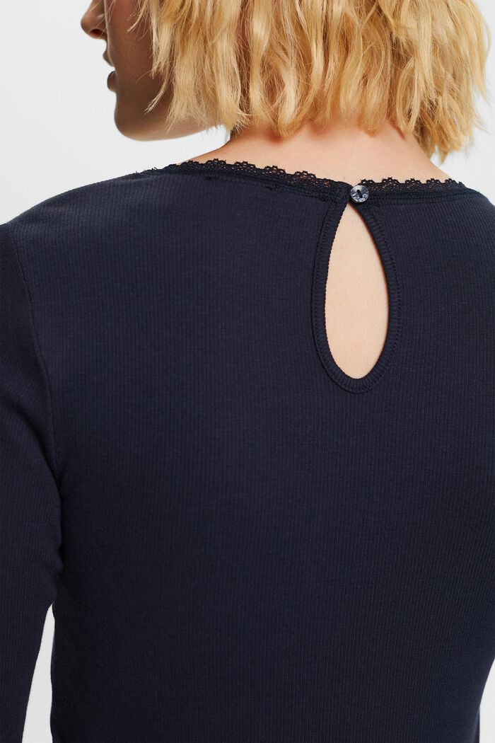 Ribbed long sleeve top, organic cotton, NAVY, detail image number 2