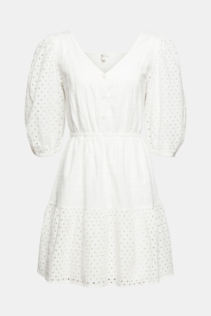 Flared dress with broderie anglaise, OFF WHITE, overview