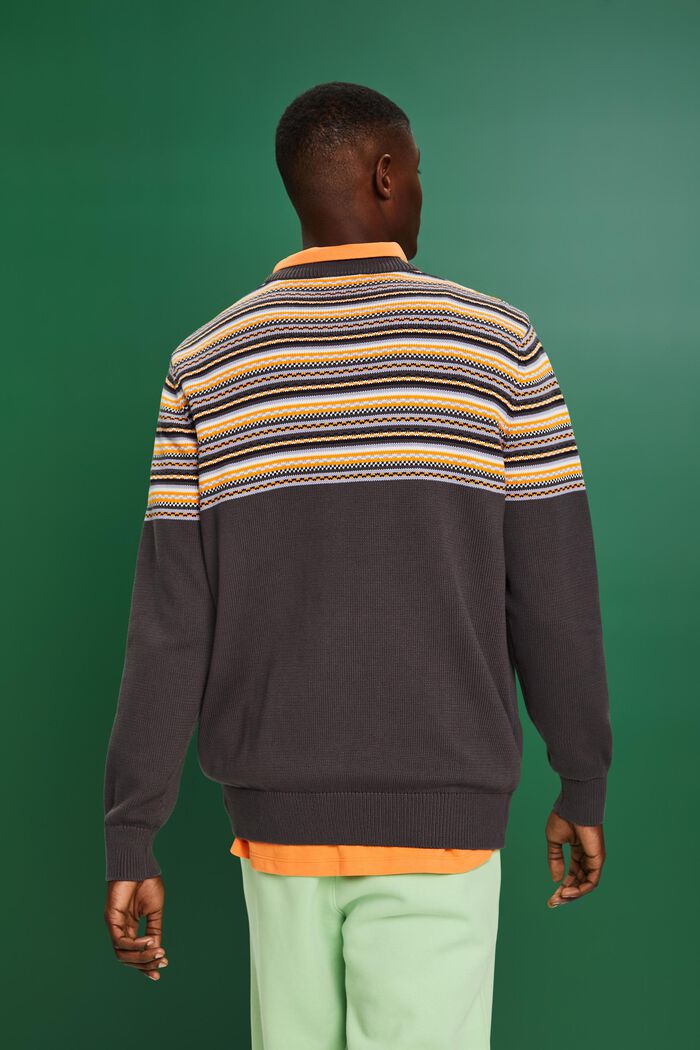 Jacquard Cotton Crewneck Sweater, DARK GREY, detail image number 3