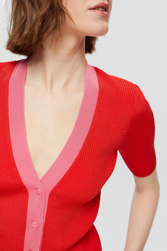 Ribbed cardigan with T-shirt sleeves, RED, detail image number 2