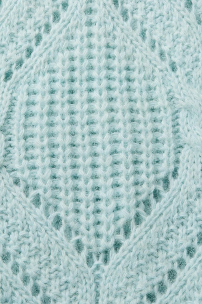 Open Knit Wool-Blend Cardigan, LIGHT AQUA GREEN, detail image number 5