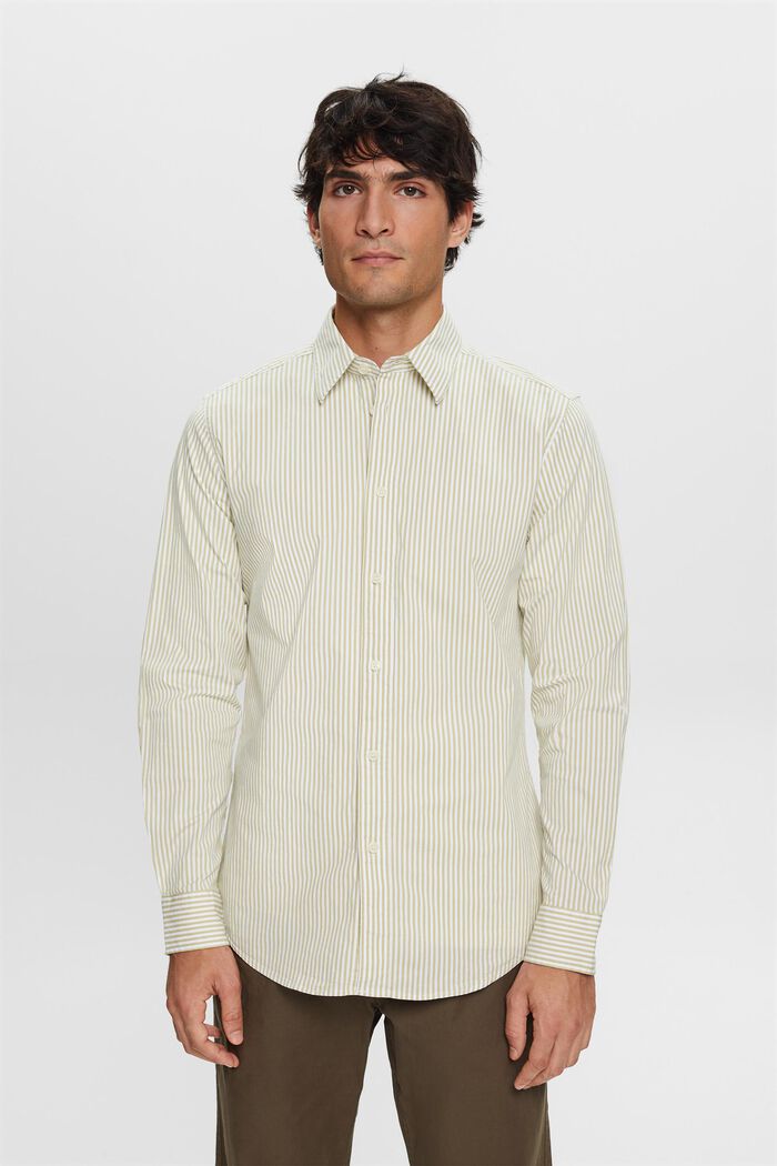 Striped Cotton Poplin Shirt, PISTACHIO GREEN, detail image number 1
