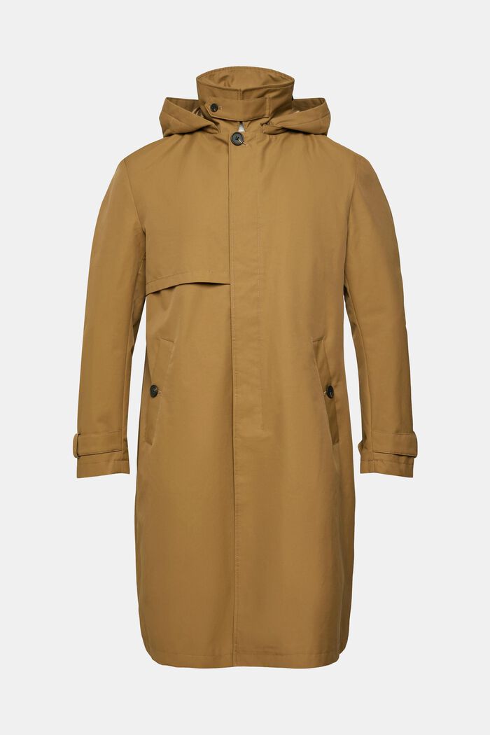 Trench coat with detachable hood