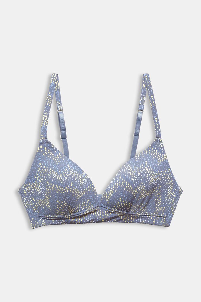 Padded and patterned non-wired bra made of recycled material, GREY BLUE, overview