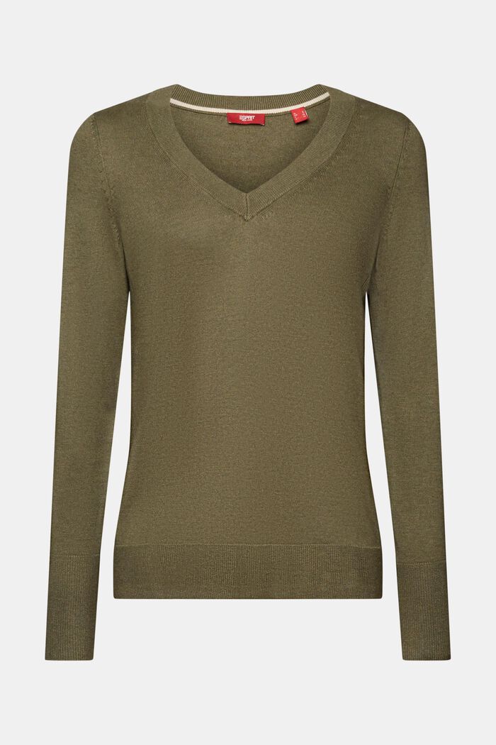 V-Neck Sweater, KHAKI GREEN, detail image number 6