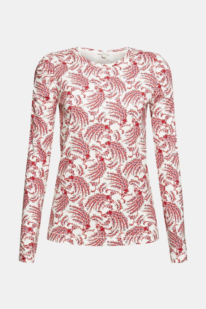 Long sleeve top with a floral pattern, in organic cotton