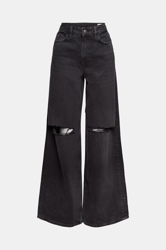 Distressed wide-leg jeans, BLACK DARK WASHED, detail image number 8