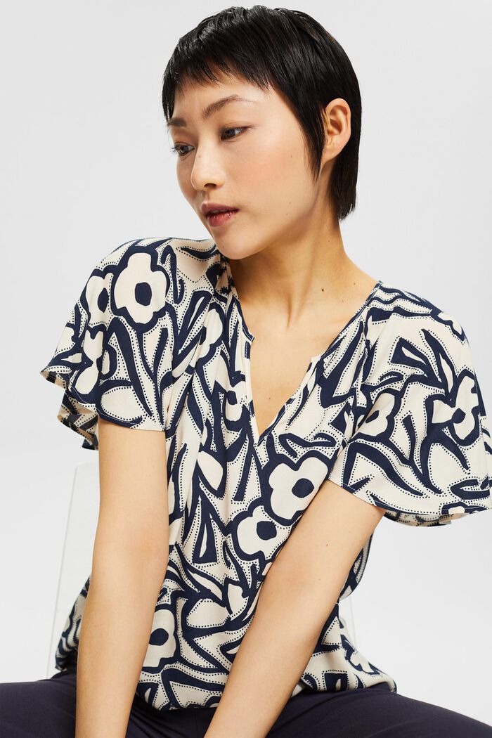 Patterned blouse with a cup-shaped neckline, OFF WHITE, detail image number 5