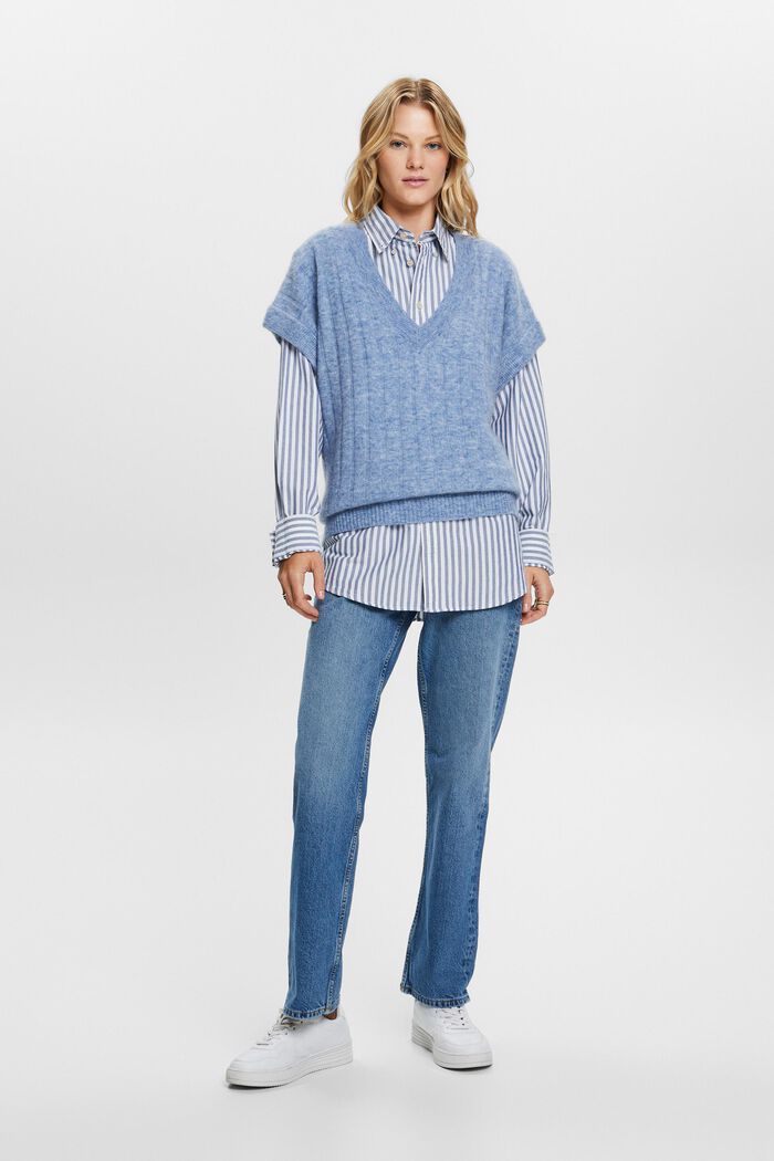 Oversized V-Neck Ribbed Knit Sweater, BLUE LAVENDER, detail image number 0