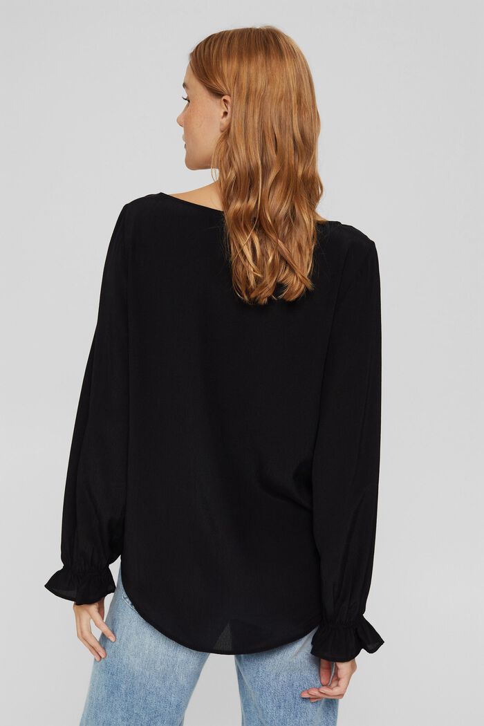 Blouse with flounce details and LENZING™ ECOVERO™, BLACK, detail image number 3