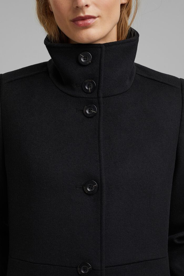 Made of blended wool: Coat with a stand-up collar, BLACK, detail image number 2