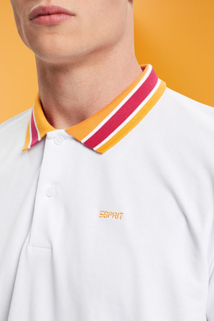 Cotton pique polo shirt with striped collar, WHITE, detail image number 2