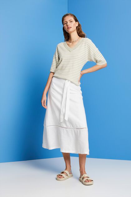 Midi skirt with belt, 100% linen