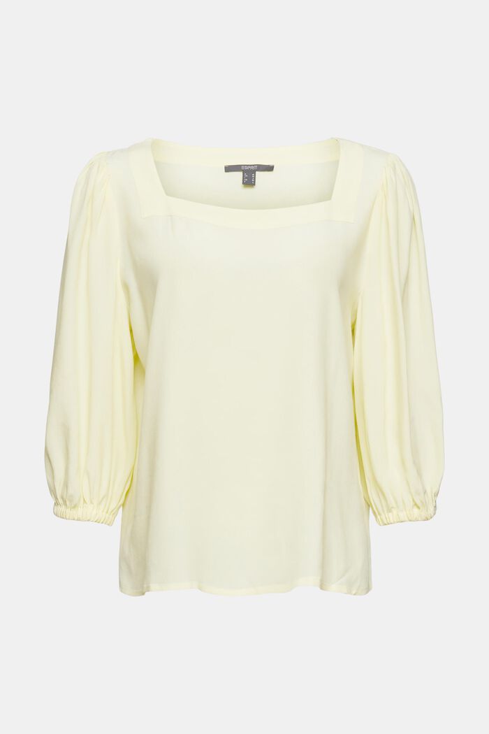 Blouse with a square neckline, LIME YELLOW, detail image number 7