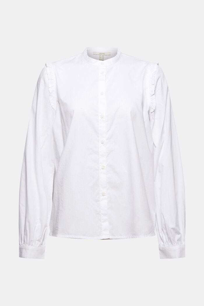 Shirt blouse with frills made of 100% cotton, WHITE, overview