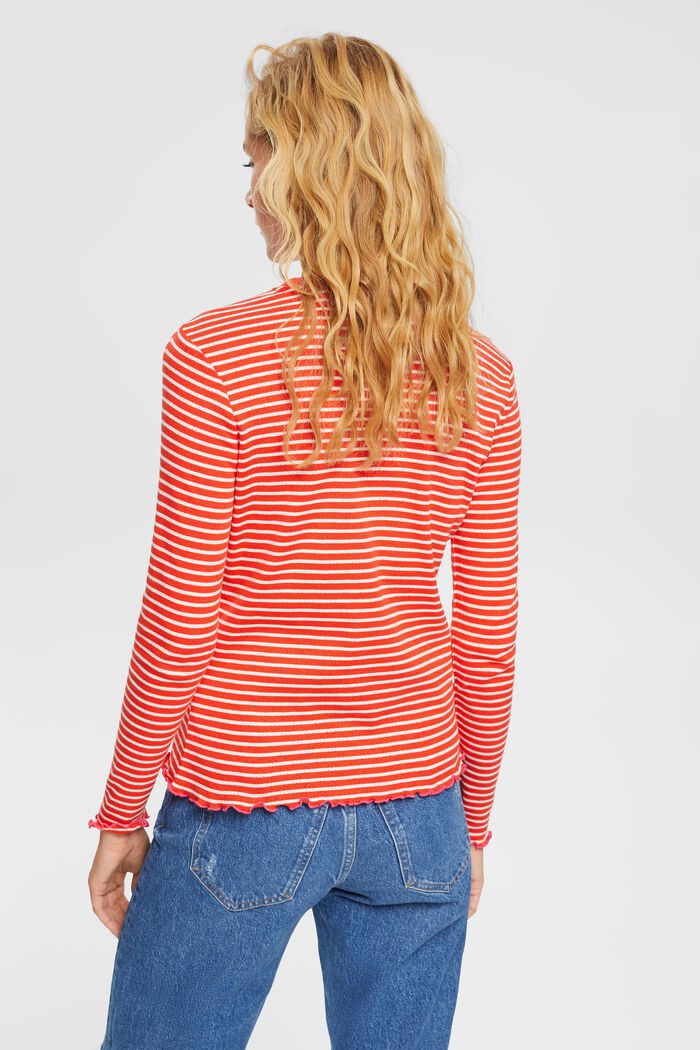 Striped pointelle long sleeve top, RED, detail image number 4