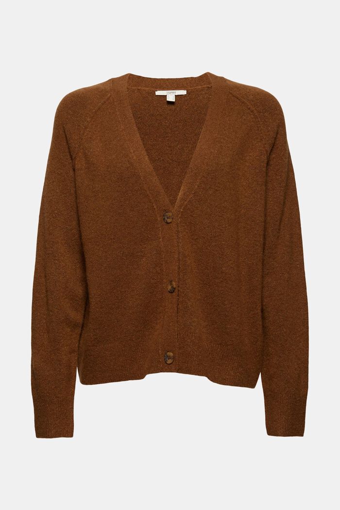 Wool blend: V-neck cardigan, TOFFEE, overview