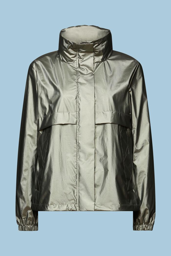 Metallic Coated Windbreaker Jacket, DARK TEAL GREEN, detail image number 7