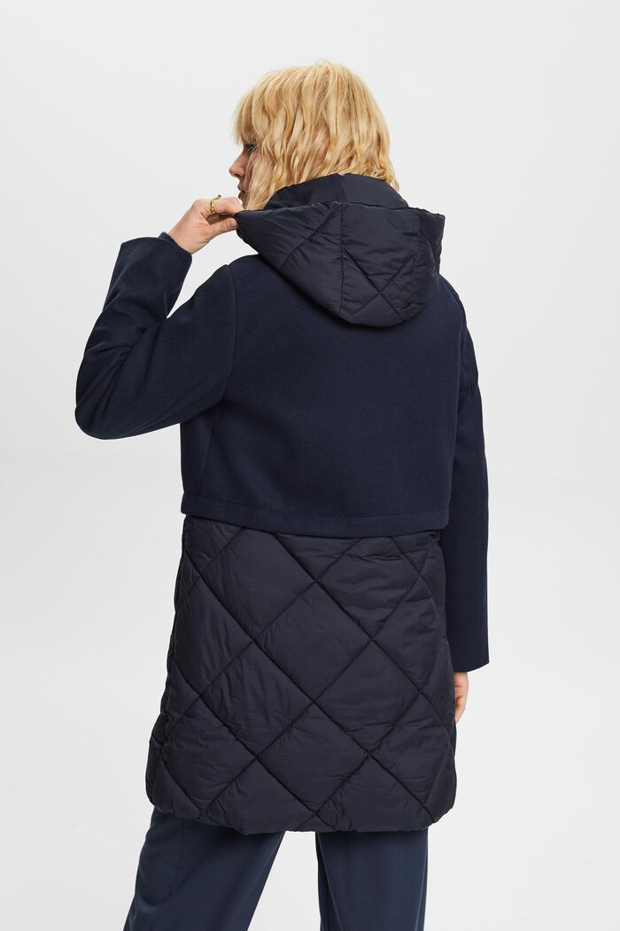 Mixed Material Hooded Coat, NAVY, detail image number 3