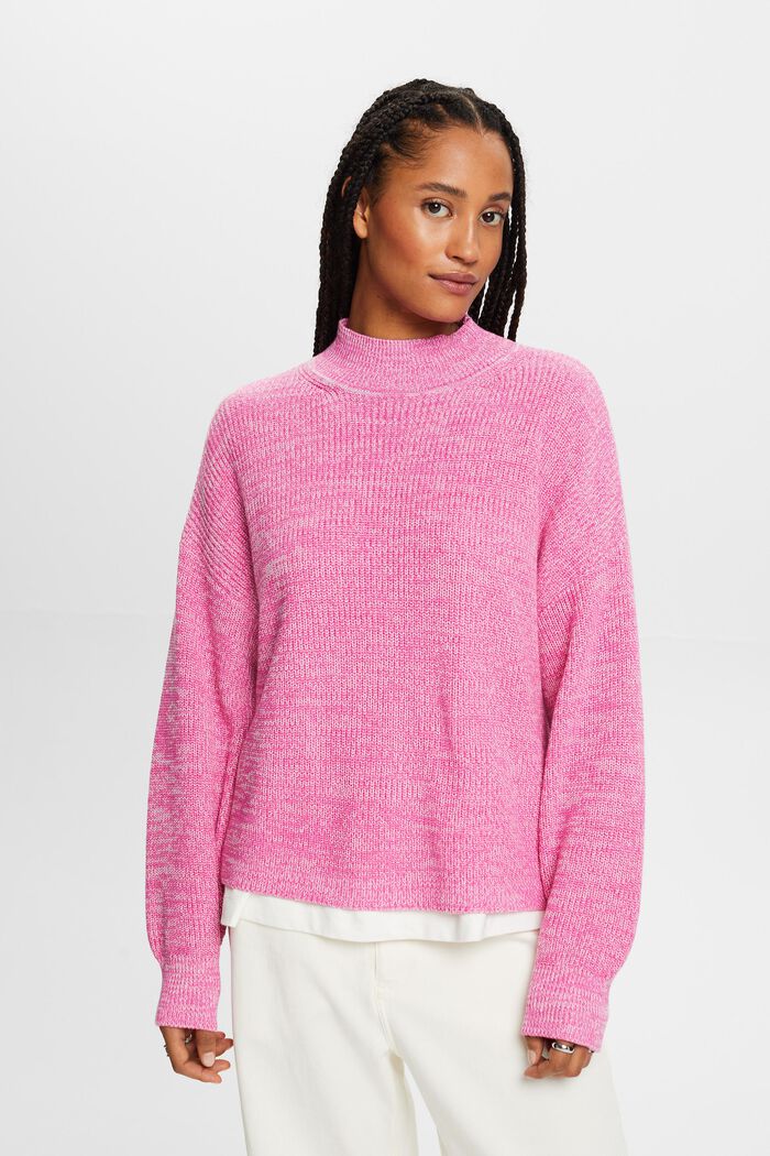 Ribbed Knit Mock Neck Sweater, PINK FUCHSIA, detail image number 1