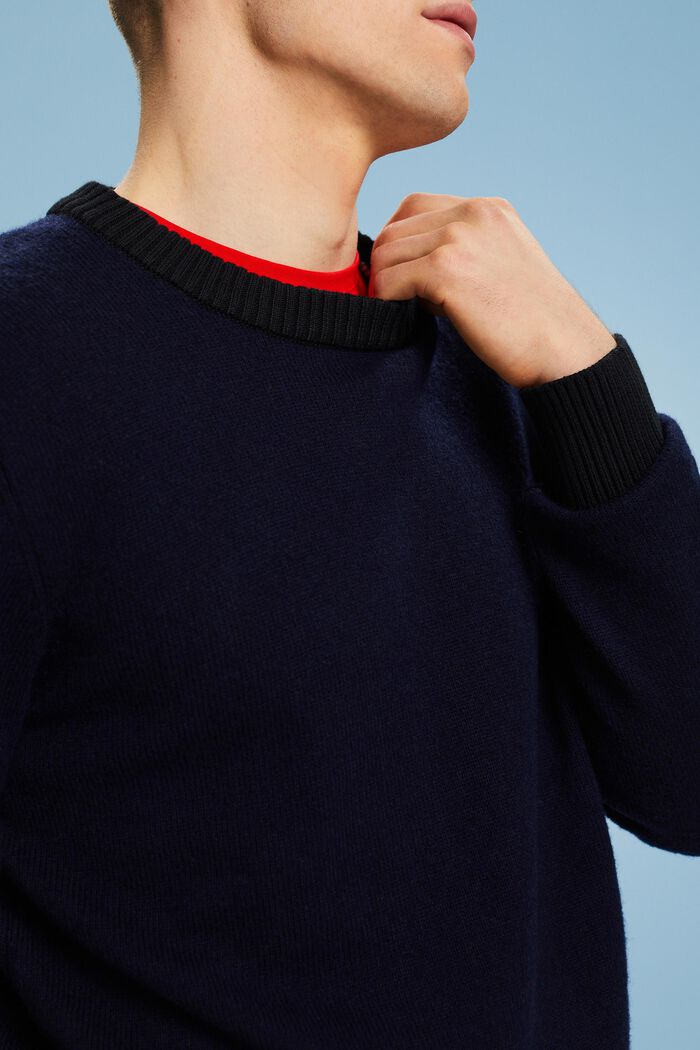 Wool Blend Crewneck Sweater, NAVY, detail image number 3