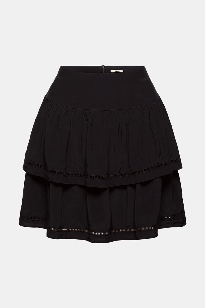Short flounce skirt, LENZING™ ECOVERO™, BLACK, overview