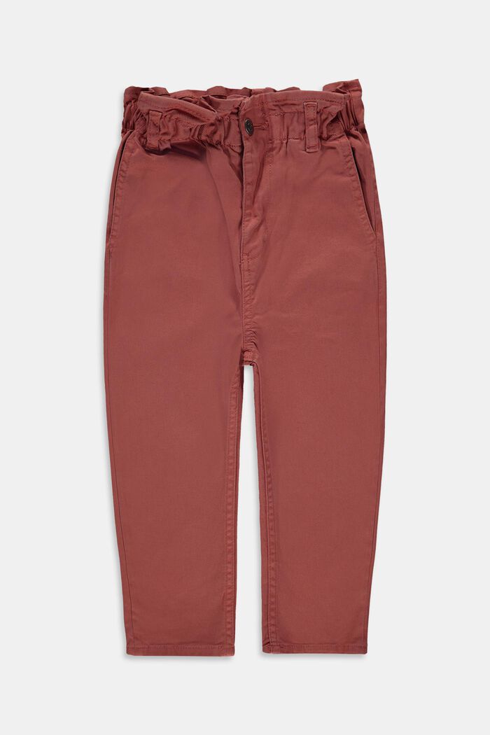 Stretchy paperbag trousers containing organic cotton, DARK MAUVE, detail image number 0