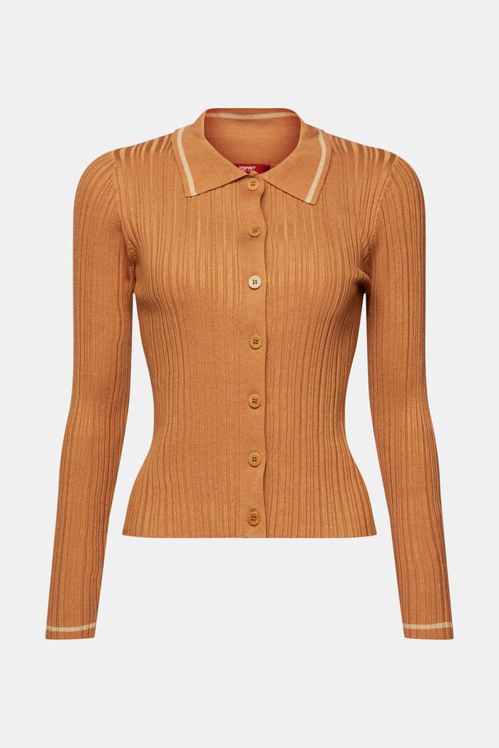 Button Front Knit Polo Top, CARAMEL, detail image number 6