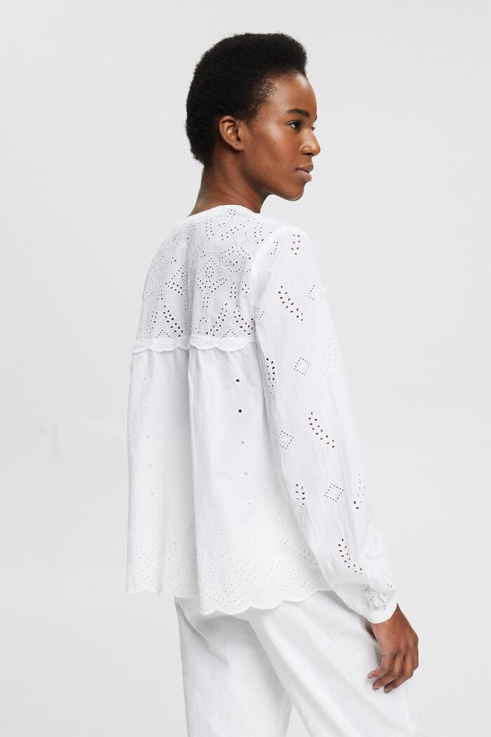 Blouse with broderie anglaise, WHITE, detail image number 3