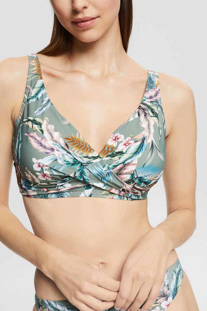 Made of recycled material: larger cup top with a tropical print , LIGHT KHAKI, detail image number 2