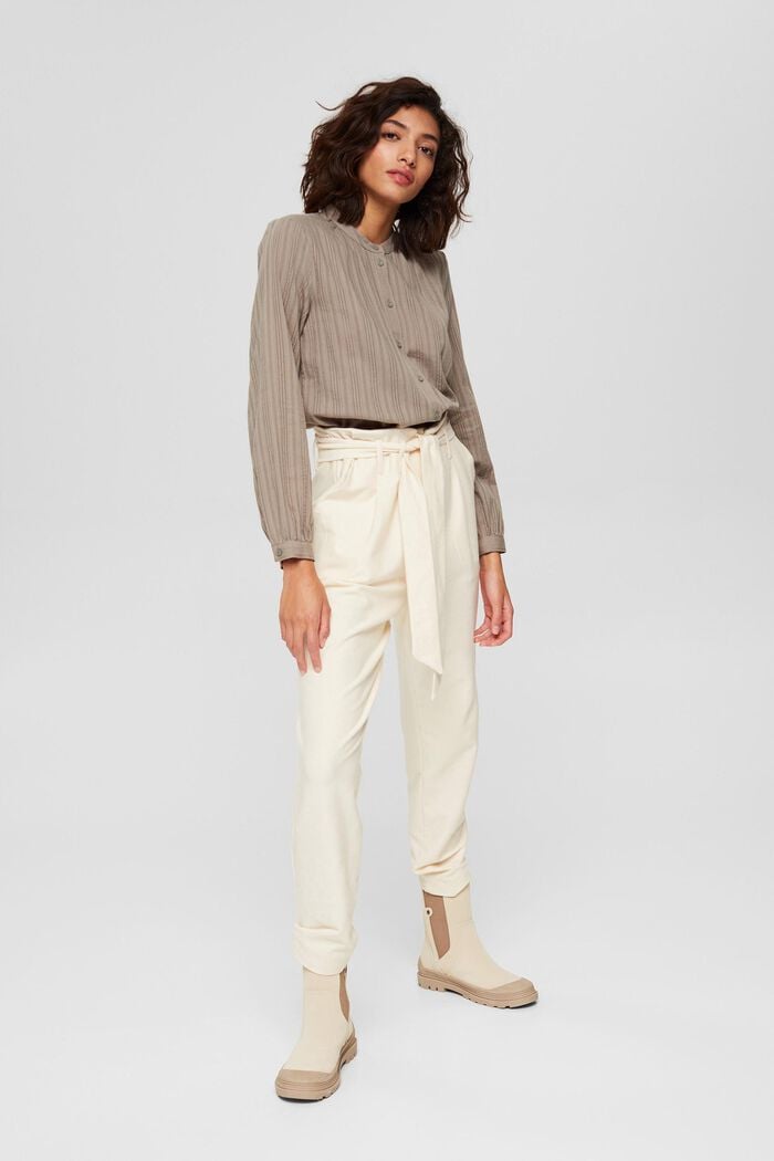 Blouse with semi-sheer texture, LIGHT KHAKI, overview
