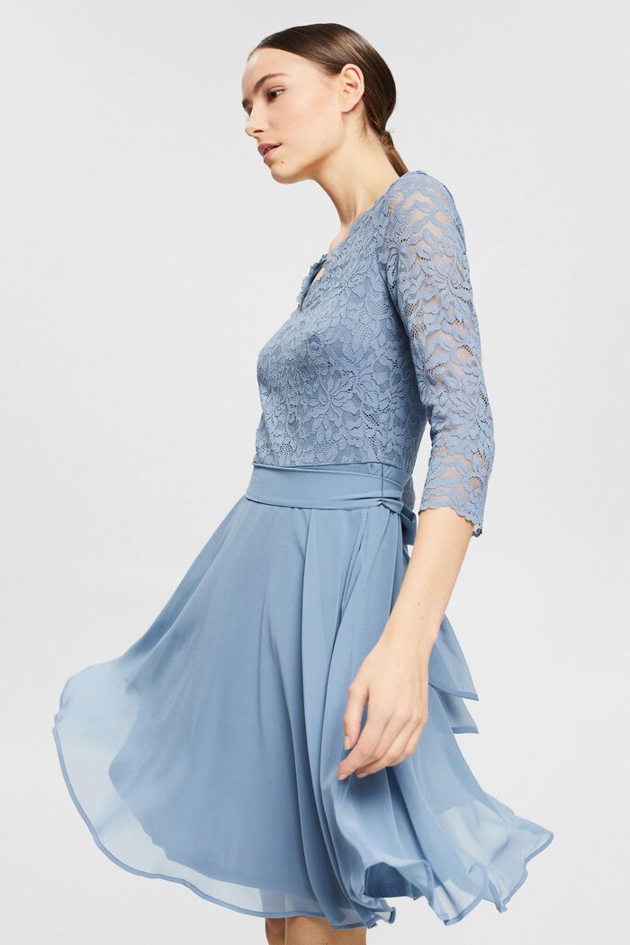 Recycled: dress with lace top, GREY BLUE, detail image number 0