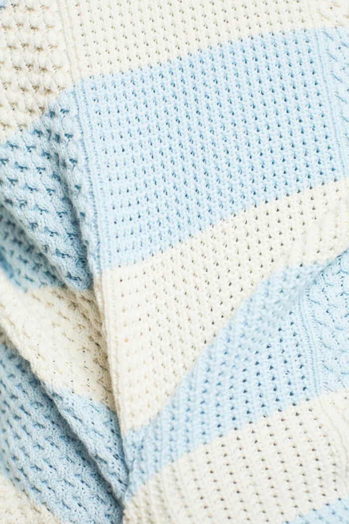 Striped Cable Knit Cotton Sweater, PASTEL BLUE, detail image number 5