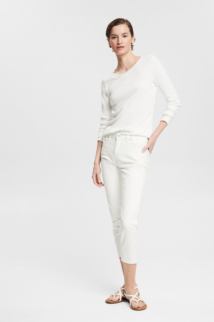 Stretchy capri-length trousers, WHITE, overview