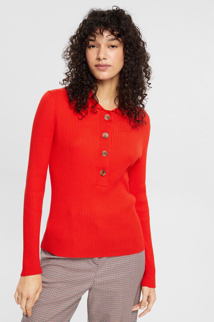 Rib-knit jumper with turn-down collar, RED, detail image number 0