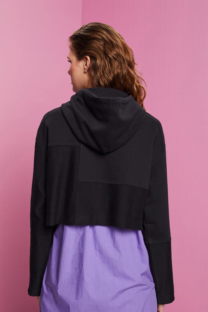 Cropped patchwork hoodie, BLACK, detail image number 3