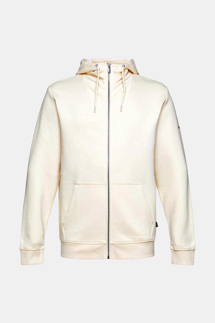 Zip-up hoodie in blended cotton, CREAM BEIGE, overview