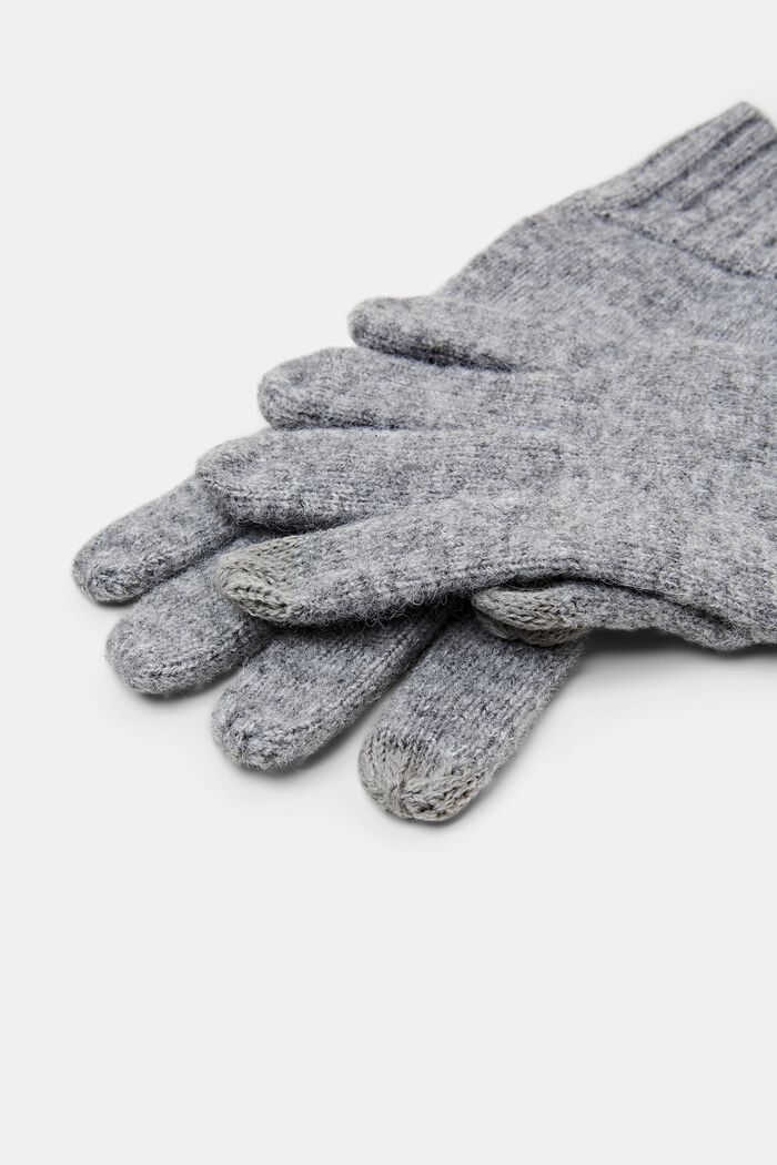 Rib-Knit Gloves, LIGHT GREY, detail image number 1
