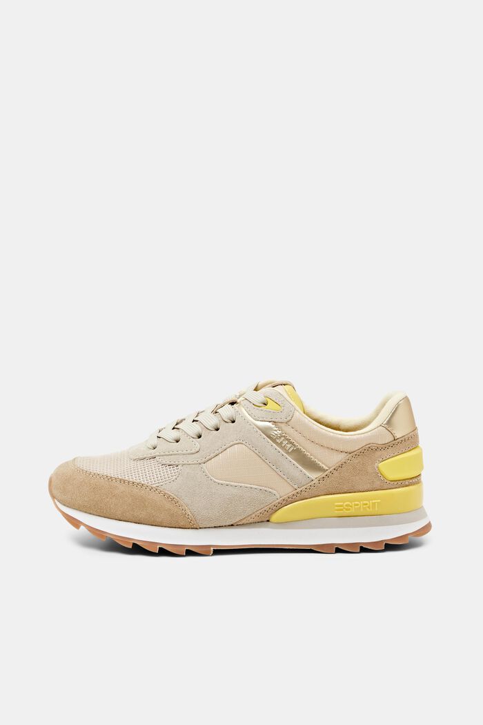 Suede Leather Sneakers, PASTEL YELLOW, detail image number 0