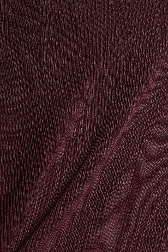 Wool blend: ribbed jumper with frills, BORDEAUX RED, detail image number 4
