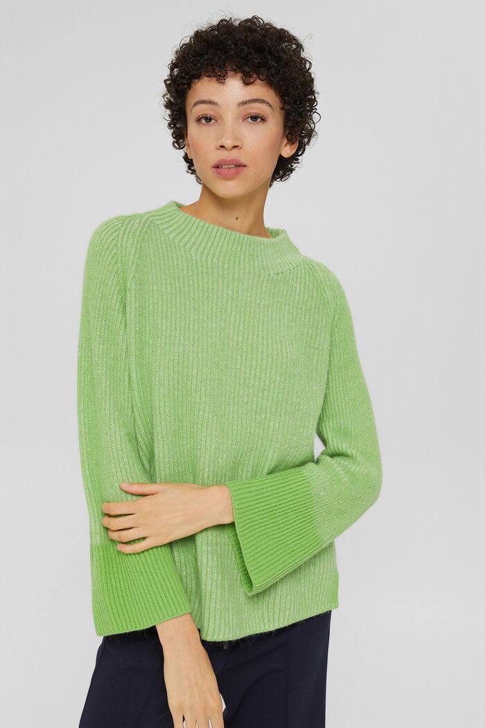 Rib knit jumper made of blended wool containing alpaca, GREEN, detail image number 0