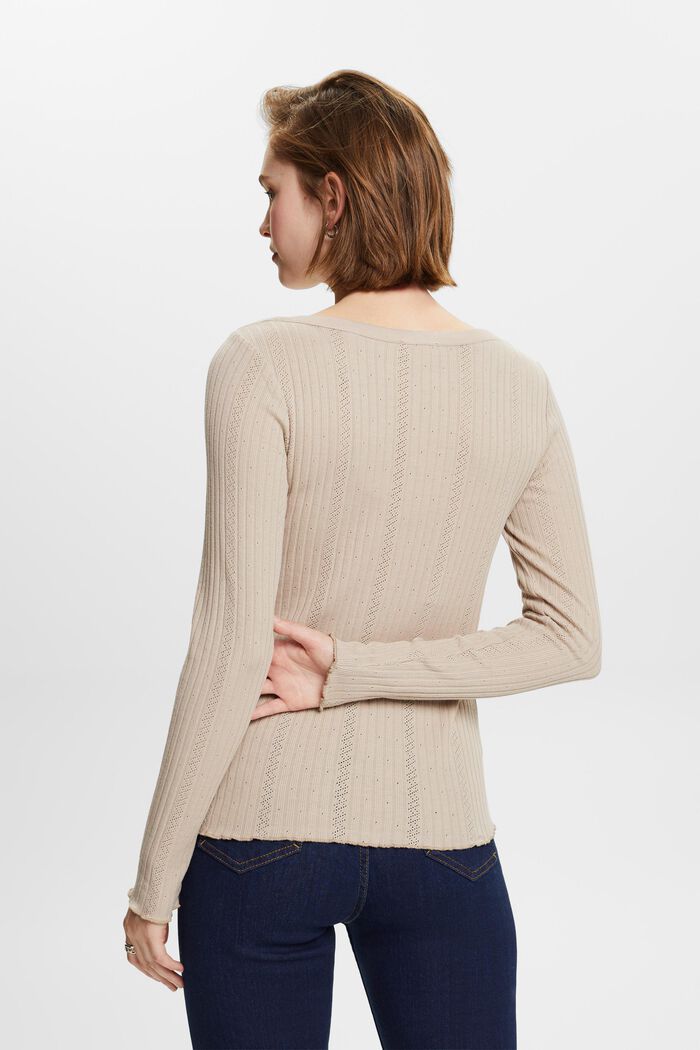 Pointelle Rib-Knit Jersey Longsleeve, LIGHT TAUPE, detail image number 4