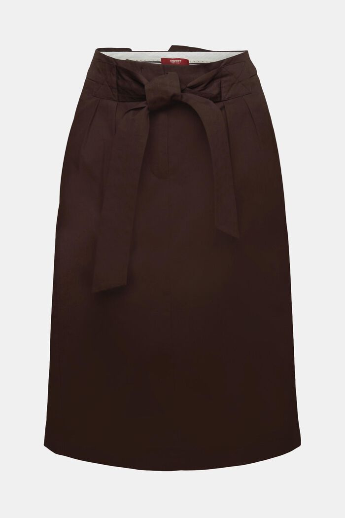 Belted knee length skirt, 100% cotton, DARK BROWN, detail image number 6
