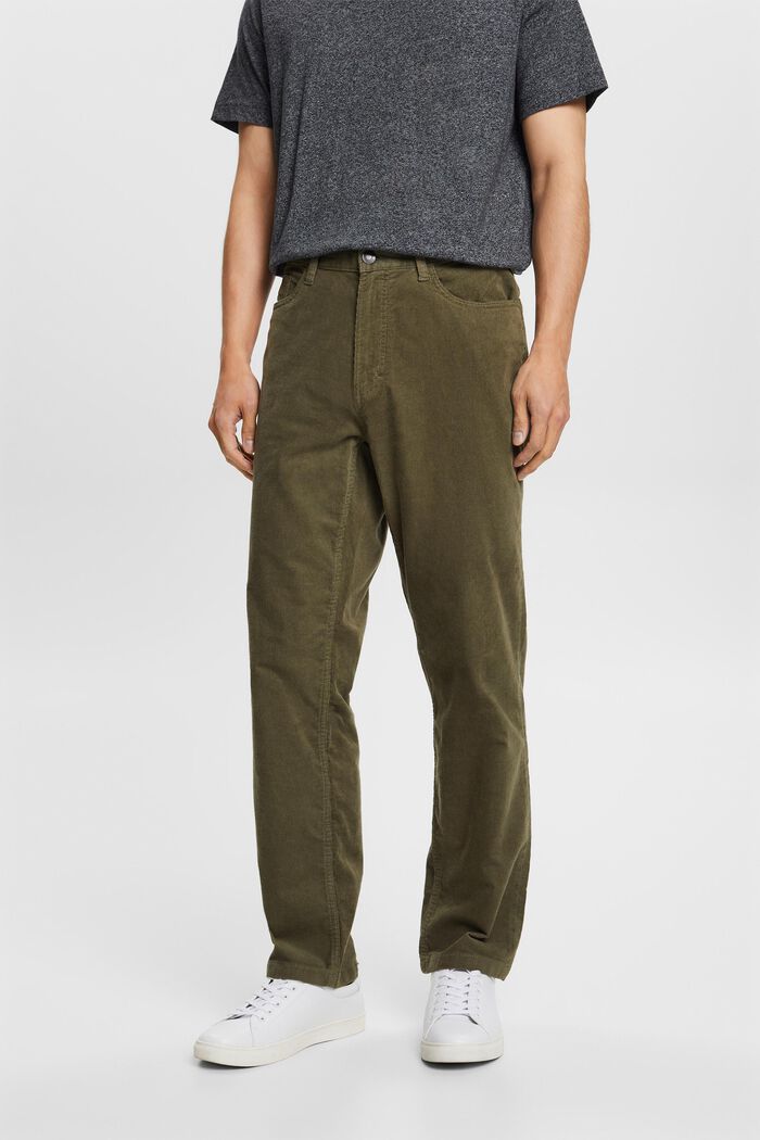 Straight Fit Corduroy Trousers, KHAKI GREEN, detail image number 2