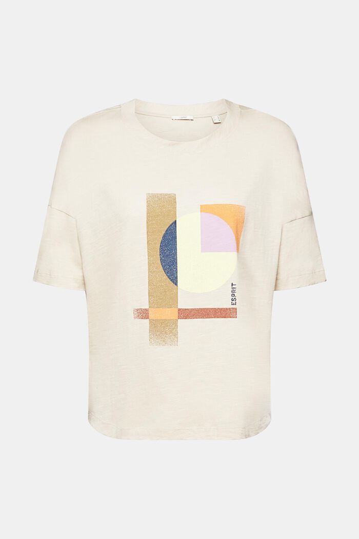 Cotton t-shirt with geometric print, LIGHT TAUPE, detail image number 6