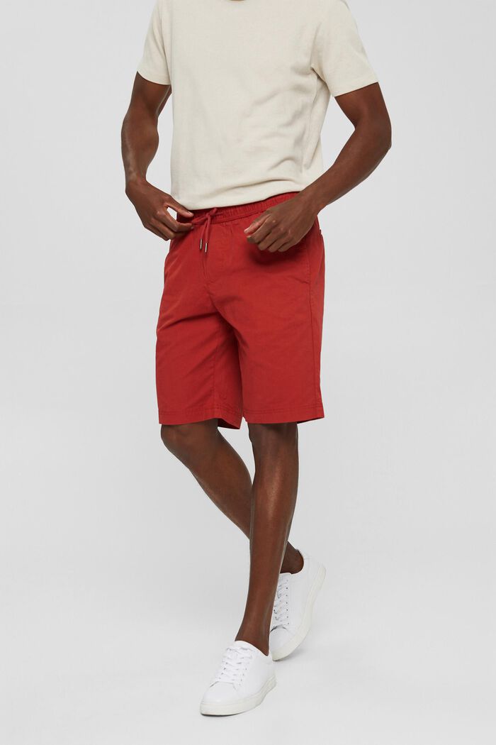 Shorts with elasticated waistband, 100% cotton, RED, detail image number 6