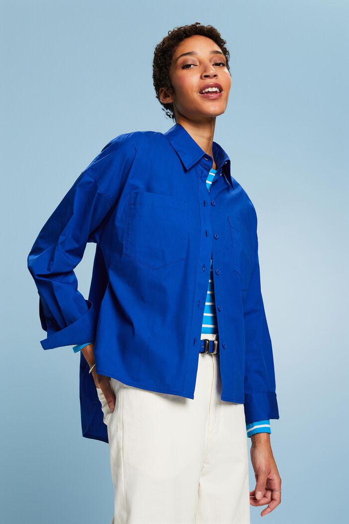 Cotton-Poplin Button-Up Shirt, BRIGHT BLUE, detail image number 4