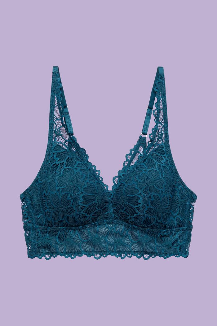 Padded Wireless Lace Bralette, PETROL BLUE, detail image number 4